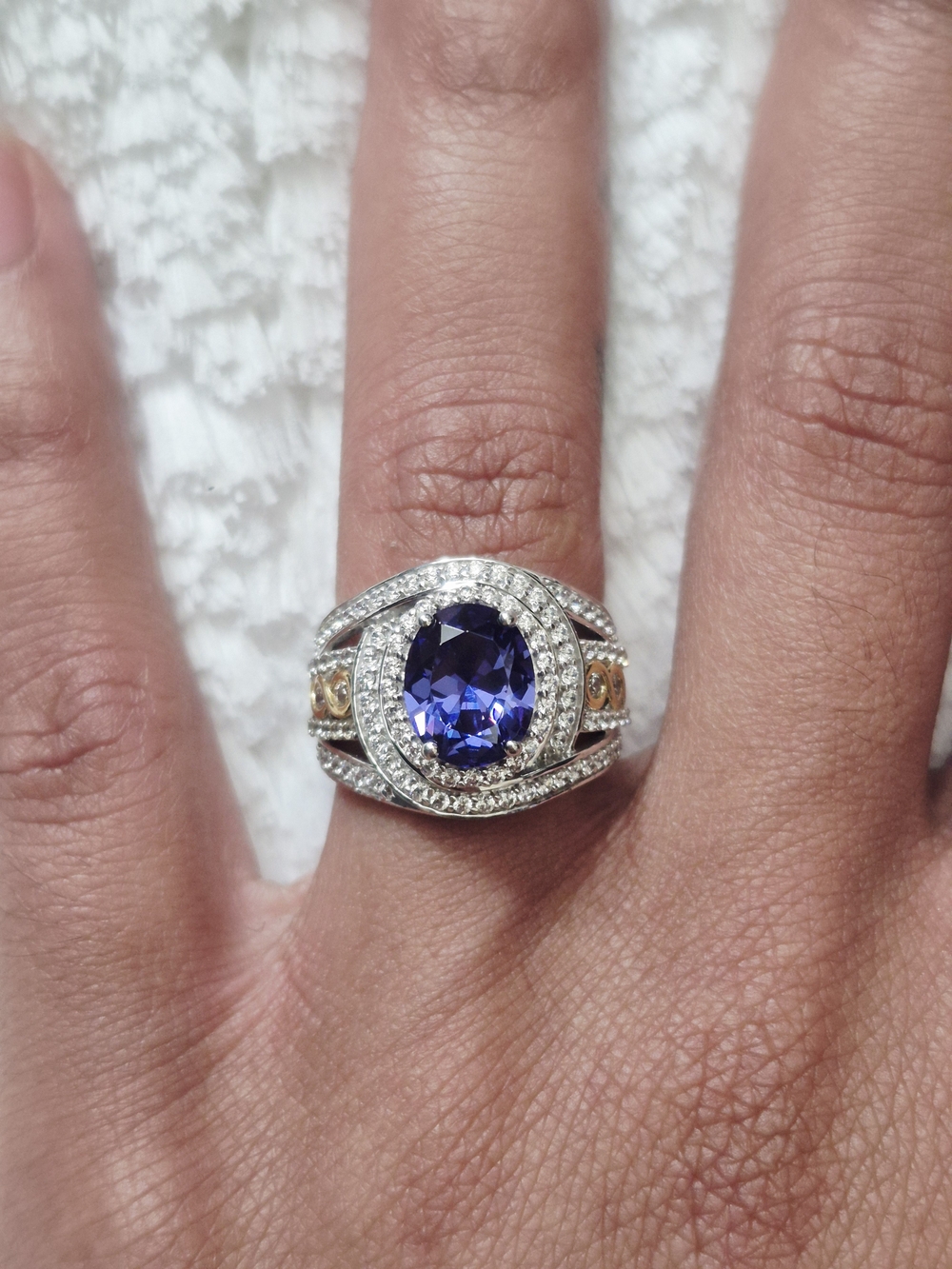 Sterling Silver Tanzanite & Cz Halo Cocktail Ring - Picture 6 of 10